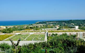 The green roofs protect the roof waterproof membrane and provide a cooling effect in the summer as they are like an additional layer of insulation. © egreen / ZinCo Bird's eye view onto extensive green roofs